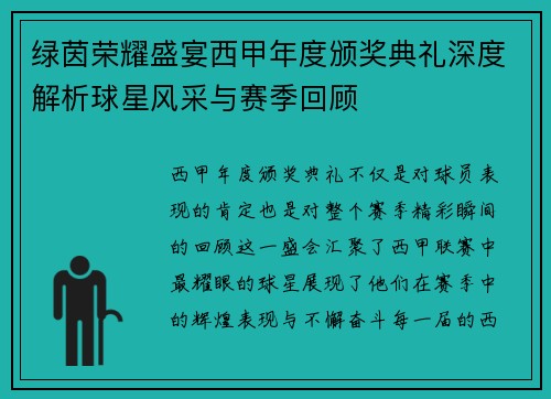 绿茵荣耀盛宴西甲年度颁奖典礼深度解析球星风采与赛季回顾