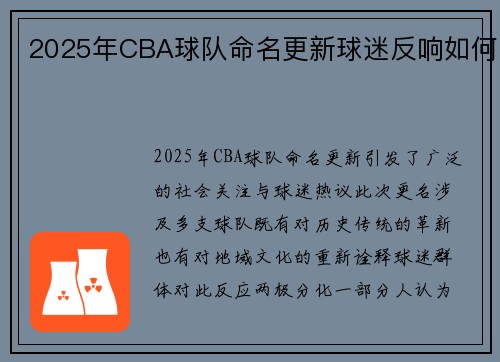 2025年CBA球队命名更新球迷反响如何